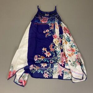 Johnny‎ Was XS Floral Print Tunic Tank Top Sleeveless Blue White Boho Chic